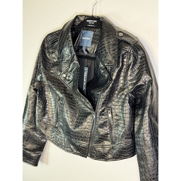 ModCloth Crocodile Black Faux Vegan Leather Moto Biker Crop Jacket Sz Sm… - Picture 5 of 10